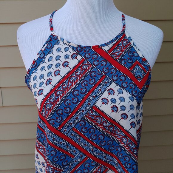 chm Multicolor Mini Halter Dress Red White Blue Patriotic Memorial Day - Picture 4 of 12
